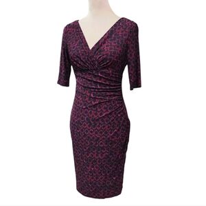 Lauren Ralph Lauren Ruched Faux Wrap Sheath Dress Purple/Black Animal Print 4